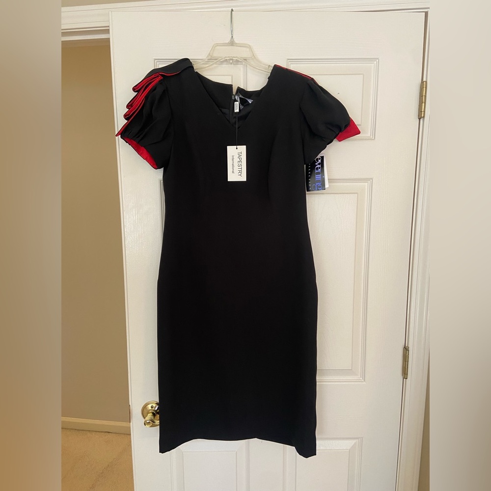 Tapestry International. Brand new.  NWT. Black dress with red accent sleeves.